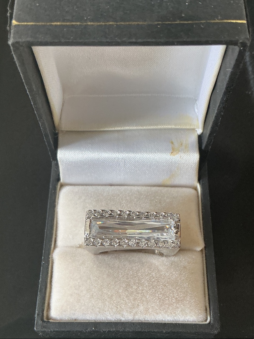 Silver-Tone Clear Crystal Bar Ring - Women Jewelry